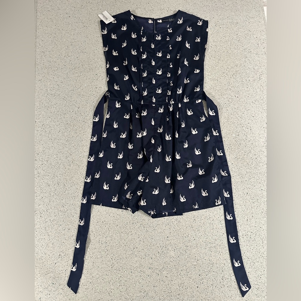 Atmosphere Dark Blue Romper with Swan Design Satin Feel